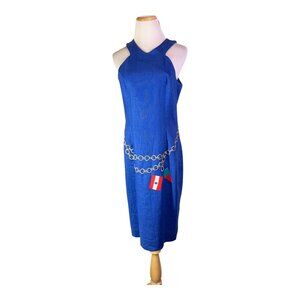 Vintage Bouillabaisse Size 6 Blue Linen Sheath Dress Embroidered Nautical *Flaw